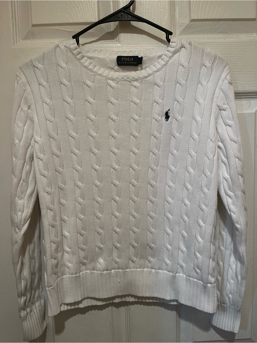 Ralph Lauren White Cable-Knit sweater. Girls large, ladies extra small.